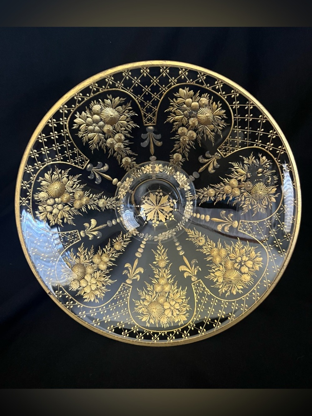Antique Early 1900 Bohemian Glass, Tazza/Compote Dish, Moser-style, Gold Gilding - Picture 3 of 15